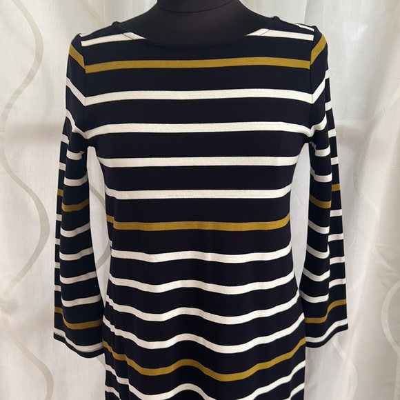 Ann Taylor, Black, White & Tan Striped, Long Sleeve Dress, Size Small - Picture 2 of 6